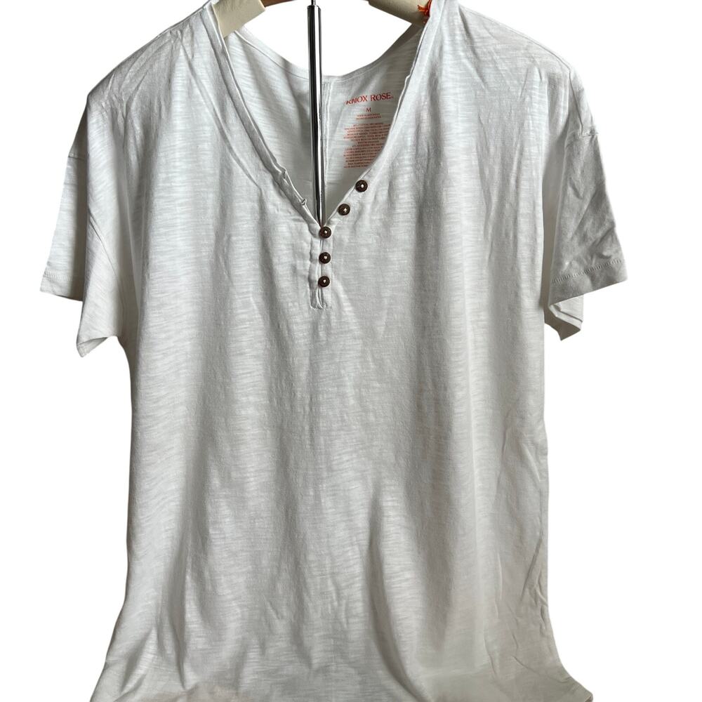 Knox Rose Women's White Short Sleeve Henley Tunic T-Shirt - Size Medium - NWT